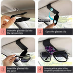 Sunglasses Holder for Car Visor, PU Leather Glasses Clip Organizer, Cute Magnetic Eyeglass Holder for Vehicle Sun Visor, Car Interior Accessory for Women & Men Neon Purple Butterflies