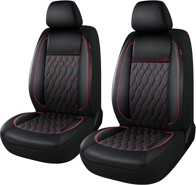 CAROMOP Faux Leather Car Seat Covers 2 Front Set,Luxury and Comfortable Seat Covers for Cars, Airbag Compatible Car Interior 