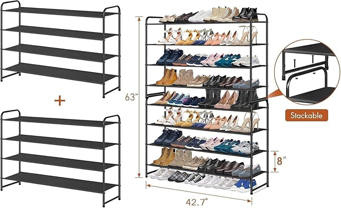 KIMBORA 4 Tier Long Shoe Rack for Closet Floor, Wide Shoe Shelf Storage Organizer 30-Pairs Stackable Sneaker Organizer for Cl