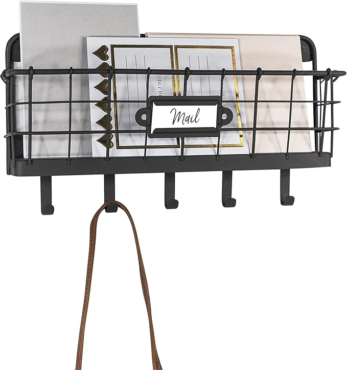 Spectrum Key Holder Wall Mount Mail Organizer for Entryway Office Kitchen Bedroom Storage Organization, Vintage Living Indust