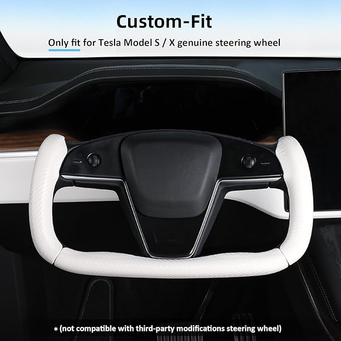 Steering Wheel Cover for Tesla Yoke Steering Wheel Cover Customzied for Tesla Model S 2021-Present/Model X 2021-Present Accessories,Anti-Slip,Comfortable Grip,Breathable,Matte White