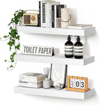 Floating Wall Shelves 24x6.8x1.7 Inch – Solid Wood Rustic Shelves in White Finish – Wall Mounted Display Shelf for Bathroom, 