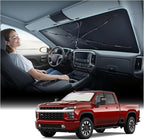 Windshield Sun Shade Umbrella for GMC Silverado - [Vinyl Coating Heat Shield] Protect Car from Sun Rays & Heat Damage Keep Cool and Protect Interior, Spring Structure Edge