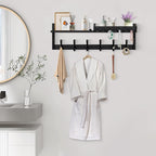 Coat Rack Wall Mount with Shelf, 27.5" Entryway Wall Hanging Shelf, Coat and Key Hanger with 10 Dual Hooks, Mail Organizer an