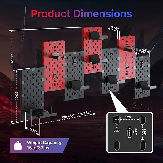 PEGZONE Controller and Headphone Holder Wall Mount, Modular Gaming Pegboard with Accessories, Controller Stand for Xbox PS5 P