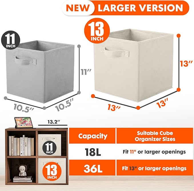 ShellKingdom Storage Bins, Foldable Fabric Storage Cubes And Cloth Storage Organizer Drawer For Closet And Toys Storage, 13 X