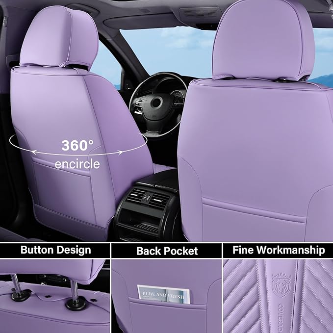 Coverado Front Seat Covers, Waterproof Leather Car Seat Protector, Universal Fit for Most Cars (Purple)