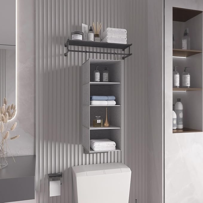 Hanging Closet Organizer, Easy Mount Collapsible 4-Shelf Camper Closet Wardrobe Hanging Storage Shelves, Folded Clothes Towel