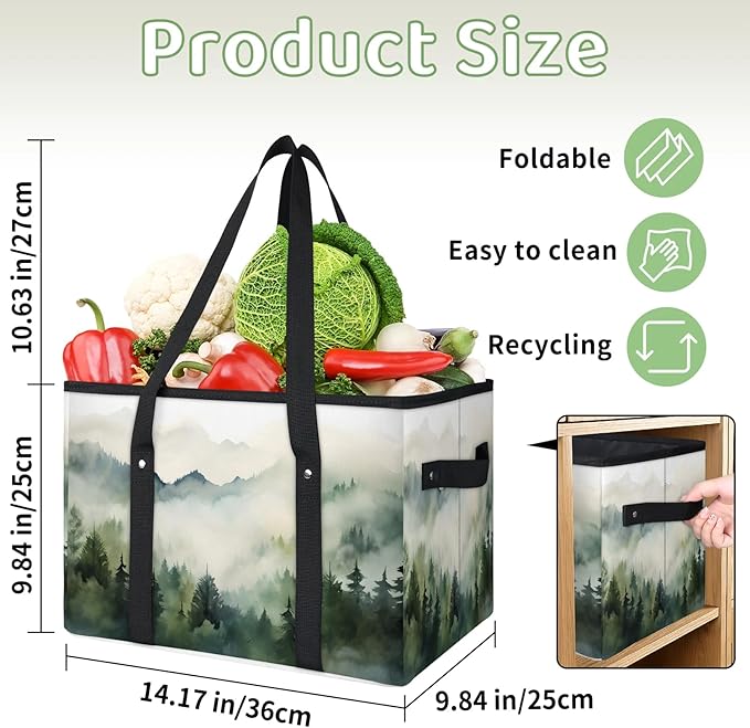 Reusable Grocery Bags Heavy Duty Shopping Bags Foldable Large Tote Bags with Long Handles & Hard Bottom