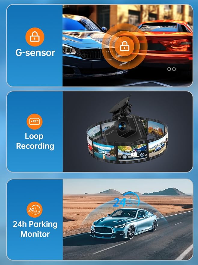 Dash Cam Front and Rear, 2.5K+1080P Dual Dash Camera for Cars, 2’’ Display Mini Car Camera, G-Sensor Dashcam, Night Vision, 2