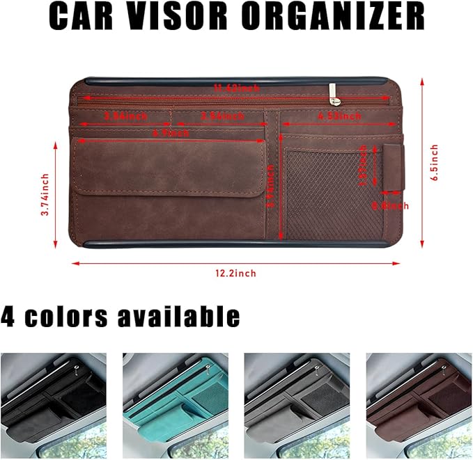 Car Sun Visor Organizer, Soft Leather Surface Eyeglasses Note Card Holder Car Storage Bag, Scratch-Resistant Waterproof Auto Sunshade Organizer Bag, Car Accessories (Brown)