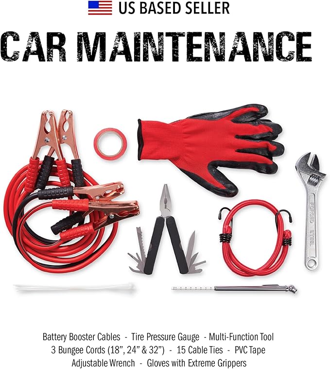Always Prepared Premium Roadside Emergency Kit for Car - Car Safety Kit, Tools, First Aid, Visibility Gear & More - Perfect R
