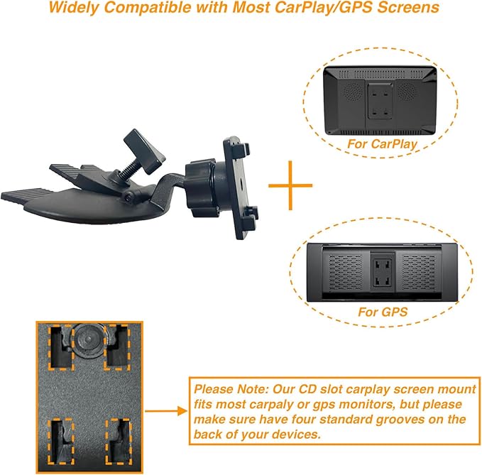 EXTOMUXE CD Slot Mount for CarPlay Screen [Secure 4-Button Lock], 360° Rotation CD Mount for CarPlay Screen Compatible with GPS Monitors