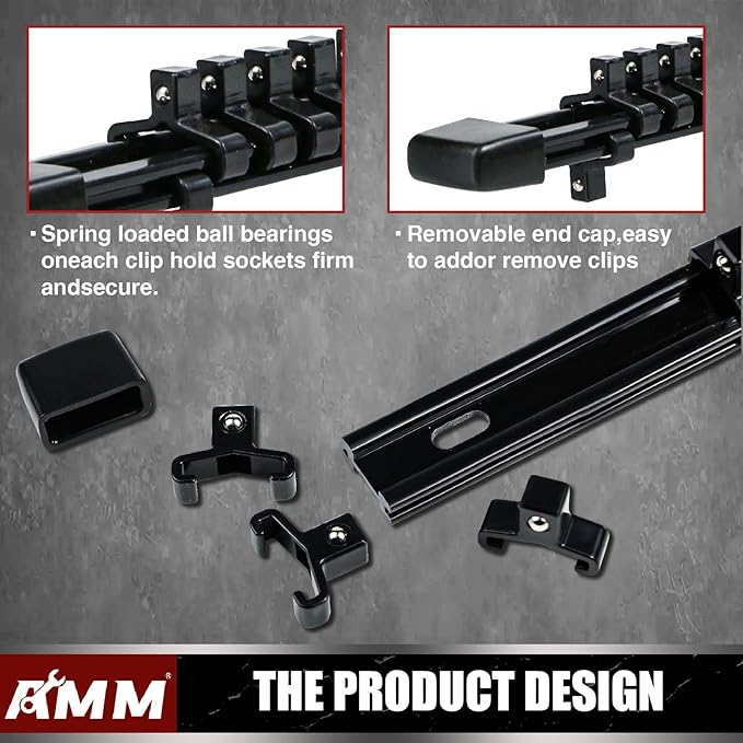 AMM 6-Piece Socket Organizer，1/4 inch Drive ABS Tools-Socket Holder，Heavy Duty Socket Racks，Premium Quality Socket Clip Rail 