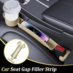 2PCS Car Seat Gap Filler, Soft Carbon Fiber Vehicle Between Seat and Console Organizer with Cup Holder, Prevent Falling Automotive Interior Chair Gap Plug, Universal Fit (Beige)