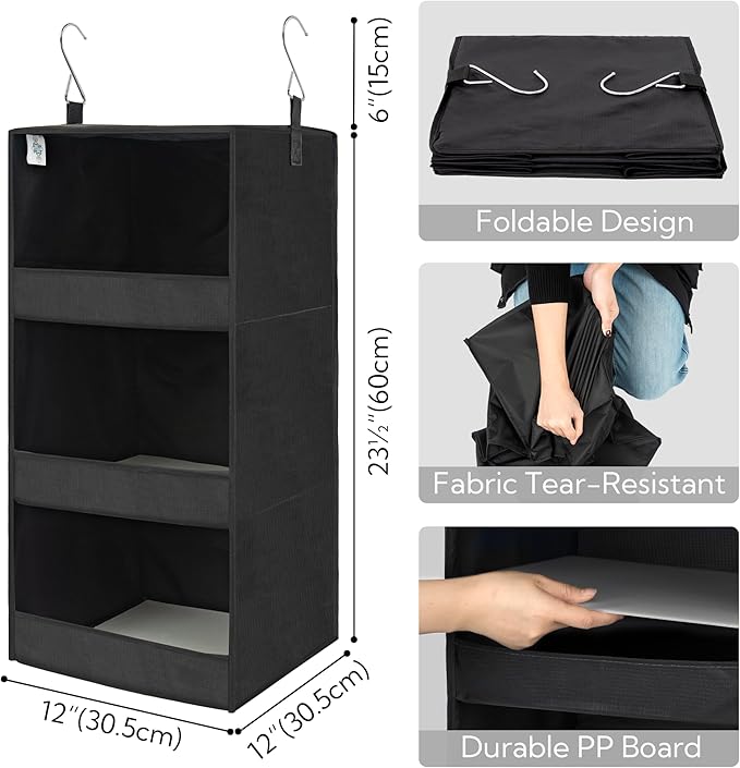 GRANNY SAYS Hanging Closet Shelf, 3-Shelf Foldable Hanging Organizers and Storage, Hanging Organizer for Camper Organization,