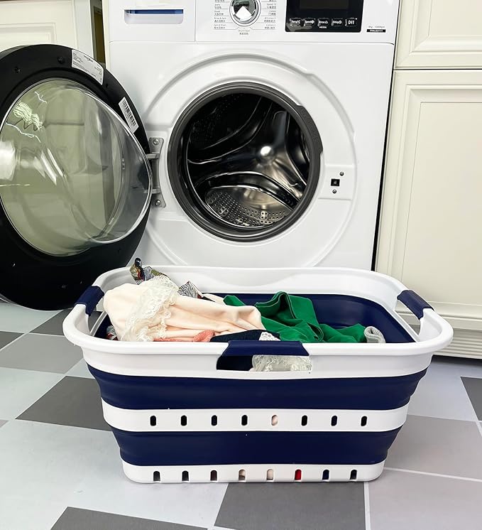 SAMMART 42L (11 gallon) Collapsible Plastic Laundry Basket - Foldable Pop Up Storage Container/Organizer - Space Saving Hampe