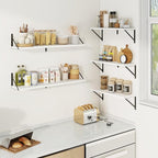 Wall Shelf, Floating Book Shelves with Brackets, 36 inch White Shelves Set of 3, Particle Board Wooden Shelf for Kitchen, Bat