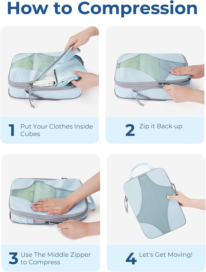 BAGSMART Compression Packing Cubes for Travel, Compressible Luggage Organizer for Cruise Ship, Lightweight Travel Essentials 