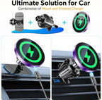 Coolpow for Magsafe Car Mount Charger【100% Stable】 15W Magsafe Car Charger Magnetic Phone Holders for Your Car Accessories for Women Men car Phone Holder Wireless Car Charger for iPhone (Purple)