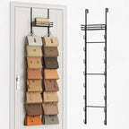 SWTYMIKI Over The Door Purse Organizer - Wall Mounted Handbag Organizer with 16 Hooks and Metal Basket, Hanging Purse Storage