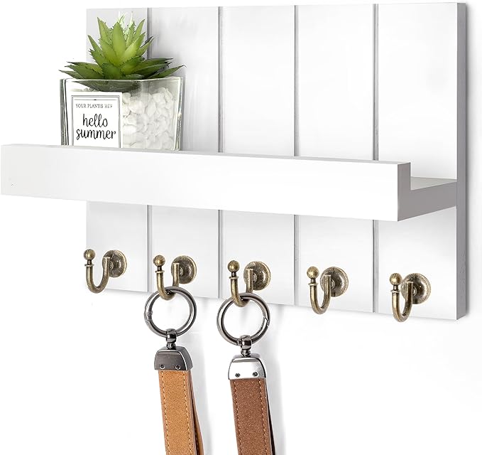 Rebee Vision Key Holder for Wall - Decorative Mail Organizer Wall Mount with 5 Key Hooks for Modern Farmhouse Apartment Essen