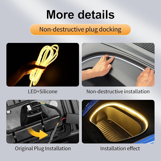 Frunk LED Light Strip for Tesla Model 3 2024 2025 2026 - Waterproof & Easy Installation Interior Lighting Bar with Flexible Silicone, Frunk Ambient Lighting Accessories (DC 15V, Warm White)
