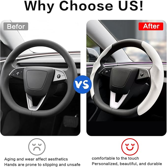 for Tesla Model 3 Highland and Model Y Juniper Steering Wheel Cover Trim Interior Decoration Protection Accessories (M3/My-White 3pcs)