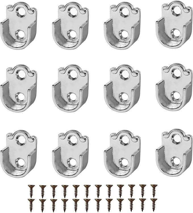 12 Pcs Closet Wardrobe Rod Holder Socket End Support Pipe Bracket U-Shaped Flange For 19mm/0.75" Rod