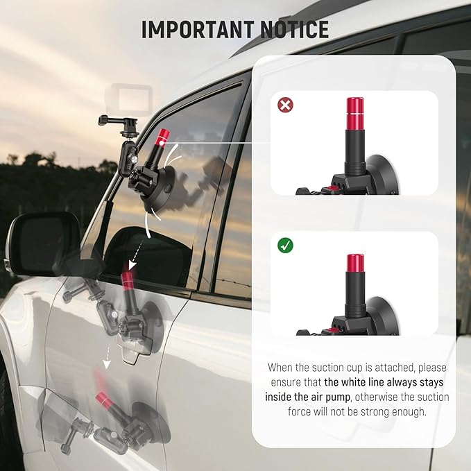 NEEWER Triple Suction Cup Car Mount Compatible with Insta360 X5 X4 GoPro DJI OSMO 360 Cameras, Quick Release Outside Windshield Magic Arm Mount Kit with 2 in 1 Extension Pole/Selfie Stick, CA065