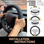 PINCTROT Nappa Leather Steering Wheel Cover for Tesla Model Y/3 Highland/Juniper, D Shaped 14 Inch Small Sized with Breathabl