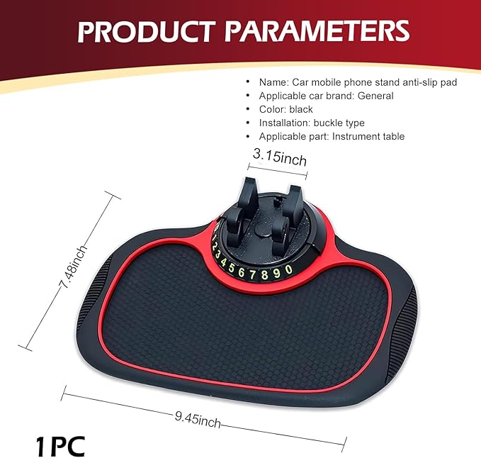 leechio 1 PC Multifunctional Car Anti-Slip Mat, Anti-Slip Rubber Dashboard Storage Pad and Phone Holder, with Temporary Parki
