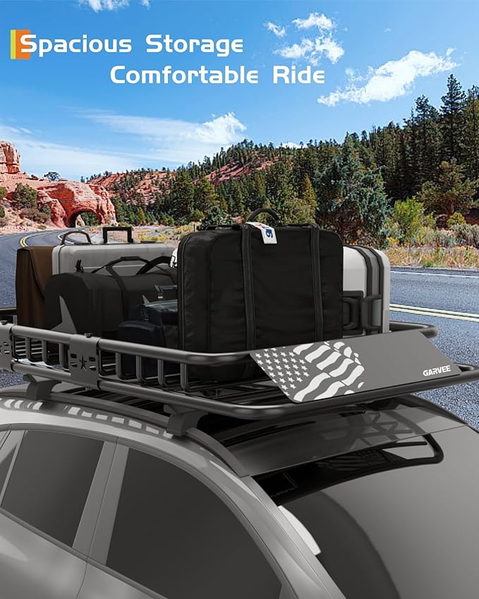 GarveeLife 46" x 36" Universal Roof Rack Cargo Carrier Basket, 200 Lbs Capacity Rooftop Cargo Rack, Car Top Luggage Holder Basket Heavy Duty for SUVs, Trucks, Vehicles