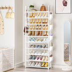 LUKYTOWER Tall Shoe Rack 10 Tier Shoe Racks Organizer for Closet 30-35Pairs,Large Capacity Storage Rack for Shoes with 5Hooks