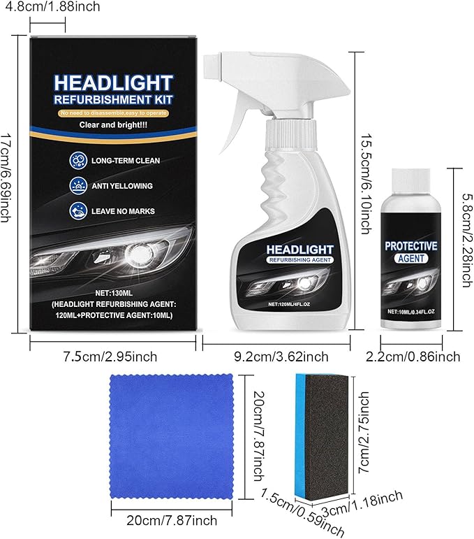Headlight Restoration Kit, Headlight Refurbishment Spray, Car Headlamp Protective Agent, Headlamp Coating Polishing Kit for C