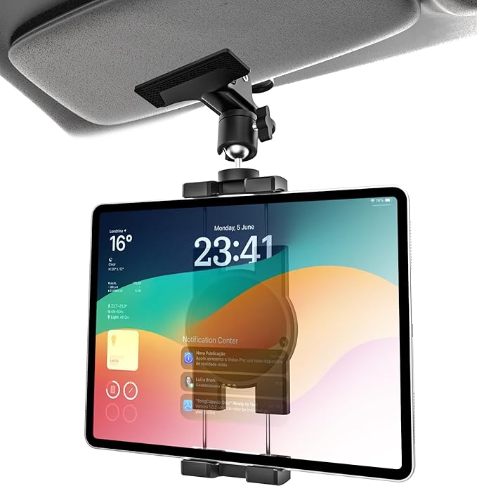 GDZN Car Sun Visor Tablet Mount, [Metal Clip] Multi Functional Tablet Holder for Car Visor, 360° Adjustable Steering Wheel iPad Clamp for iPad Pro, Air Mini, Galaxy Tab, iPhone, 4.7-113" Device