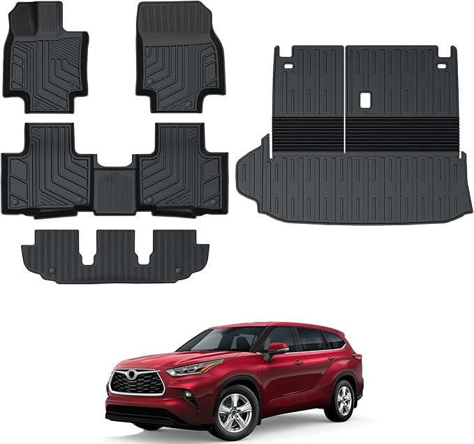 Floor Mats for Toyota Highlander 2020-2026, All Weather Floor Mats Trunk Cargo Liner with Backrest Protectors Accessories, Full Coverage Set (Fit 7 Sests)