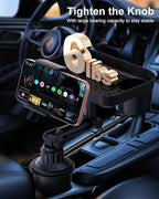 3 in1 Car Cup Holder Expander with 360° Rotation Phone Mount, Multifunctional Car Food Tray for Eating, Drinking, and Phone M