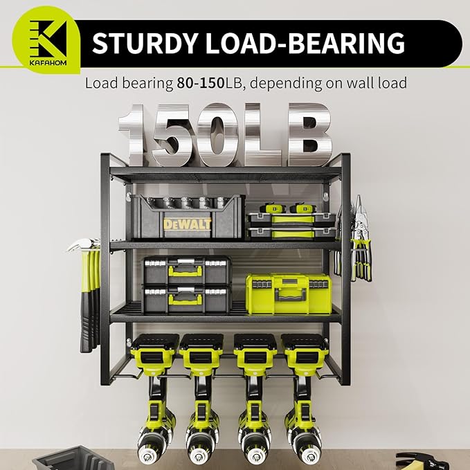 KAFAHOM Power Tool Organizer, Garage Tool Organizers and Storage,Drill Holder Wall Mount, Storage Rack for Cordless Drill, He
