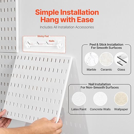 VEVOR Pegboard Combination Kit, 11" x 11" Plastic Pegboard, 4 Panels, Peg Board Wall Organizer Kit with Accessories, for Gara