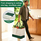 Reusable Grocery Bags Heavy Duty, 8.3 gal Foldable Large Canvas Tote Bag with Handles, Holds 60 lbs Canvas Shopping Bags, 1 Pack（Retro Green）