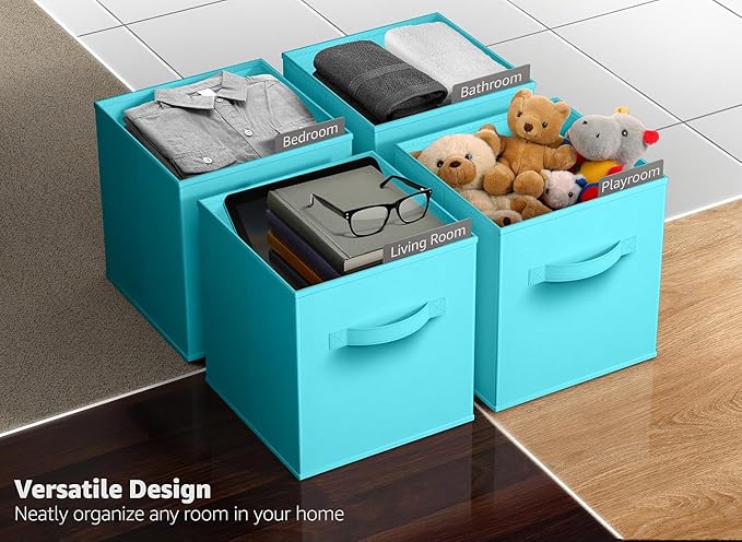 Sorbus 13 Inch Storage Bins - Sturdy Collapsible Fabric Storage Cubes with Handle - 8 Foldable Baskets for Organizing Clothes