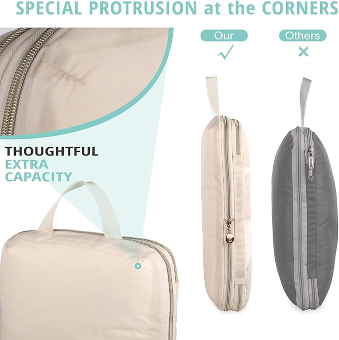 See Through Expandable Compression Packing Cubes, Mesh Travel Packing Cubes for Suitcases, Lightweight Organizers Bag Set for