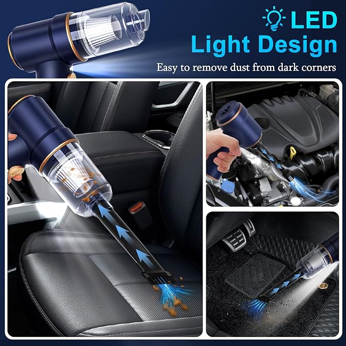 KMM Handheld Car Vacuum Cleaner, 9000Pa Vacuum Cleaner and Air Duster, 120W High Power Hand Held Vacuum with LED Light and Mu