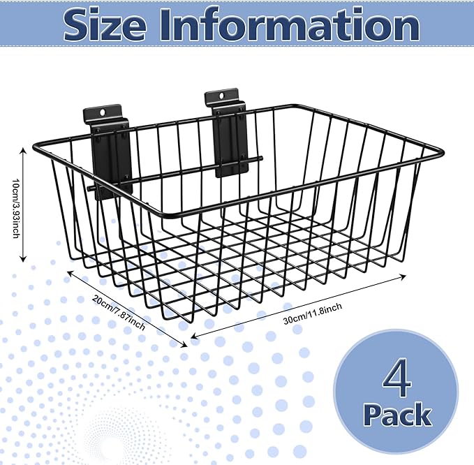 Polmart Slatwall Basket, Black (11¾" x 7⅞", 4-Pack)