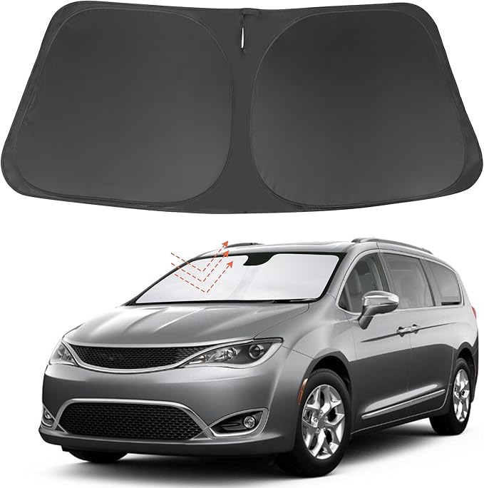 Front Windshield Sun Shade Foldable Car Front Window Sun Shade Windshield Shade Custom Fit for 2017-2025 2026 Chrysler Pacifica Minivan Block UV Rays Heat Keep Cooler