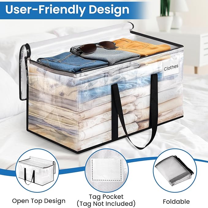 RoomHacks Clear Heavy Duty Extra Large Moving Bags, Reinforced Handle and Double Zipper Storage Bags, Packing Bags Alternativ
