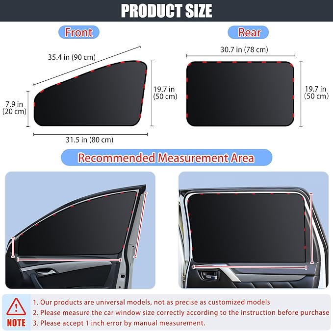 ZATOOTO Car Window Shades - 4 Pack Car Window Covers 99% UV Light Block Side Window Sun Shade Magnetic Curtains Keeps Cooler Privacy for Breastfeeding Taking a nap Camping