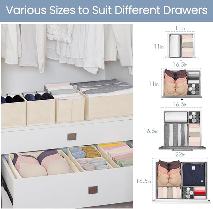Criusia Drawer Organizer Clothes, 24 Pack Underwear Drawer Organizers, Foldable Closet Organizers and Storage Dresser Drawer 