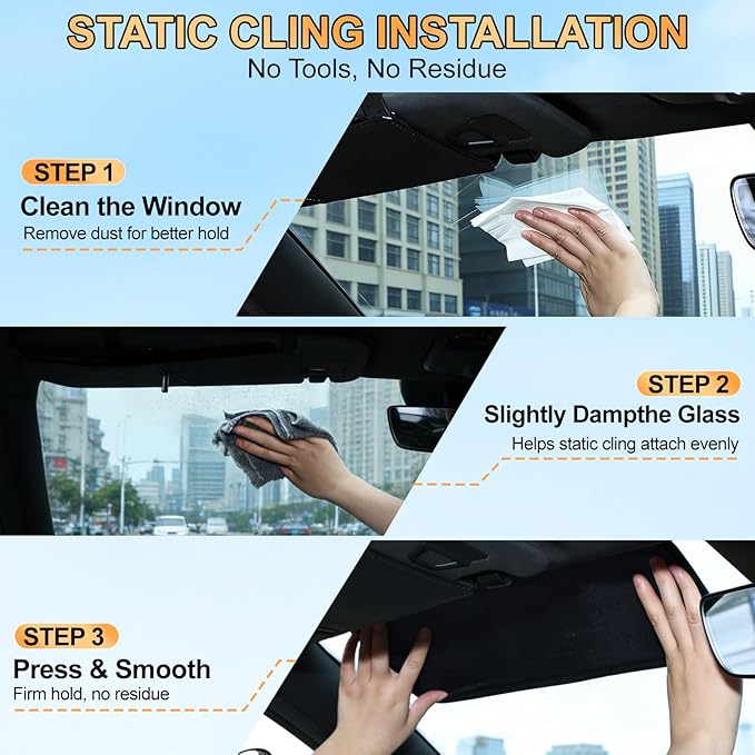 XCBYT Square Car Window Shades - 4 Pack Static Cling Sun & Glare Blocker, Removable Semi-Transparent Window Tint for Windshield, Side & Rear Windows, Long Size 15.75" x 7.09"